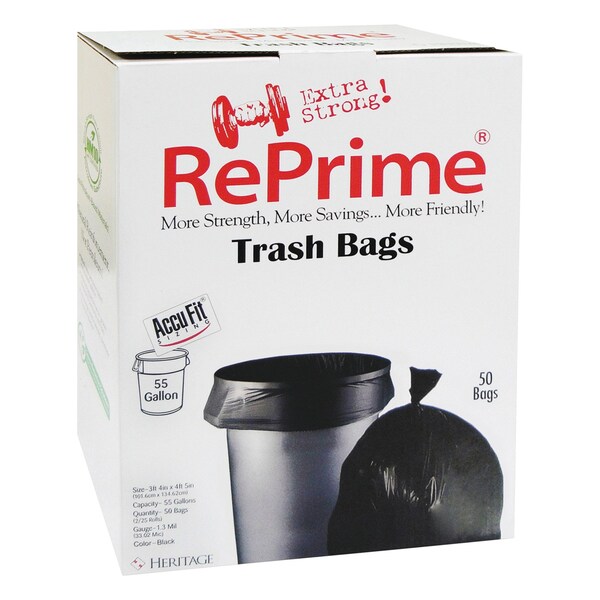 Accufit 55 gal Trash Bags, 40 in x 53 in, Premium, 1.3 mil, Black, 150 PK H8053PK RC1 - main